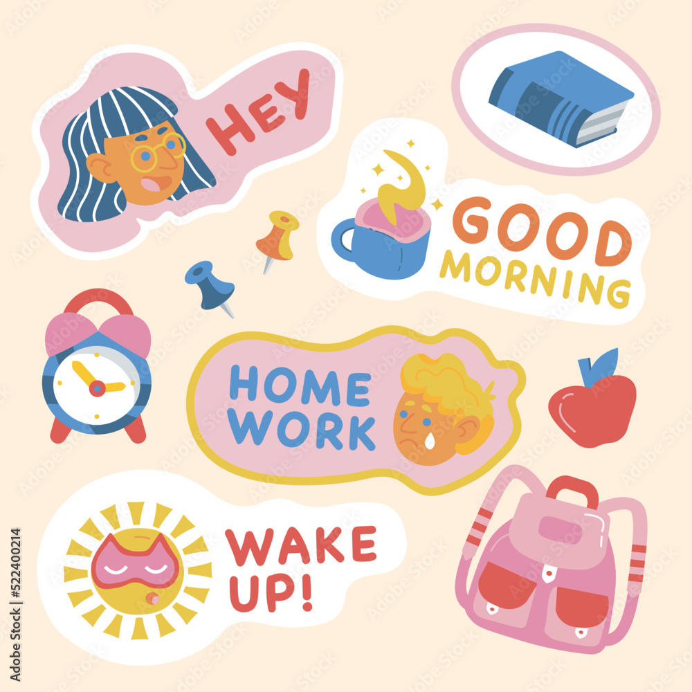 Back at school beautiful childrens stickers for studying Back at school beautiful childrens stickers for studying
