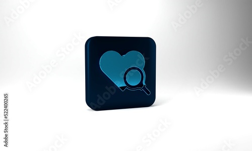 Blue Medical heart inspection icon isolated on grey background. Heart magnifier search. Blue square button. 3d illustration 3D render © Iryna