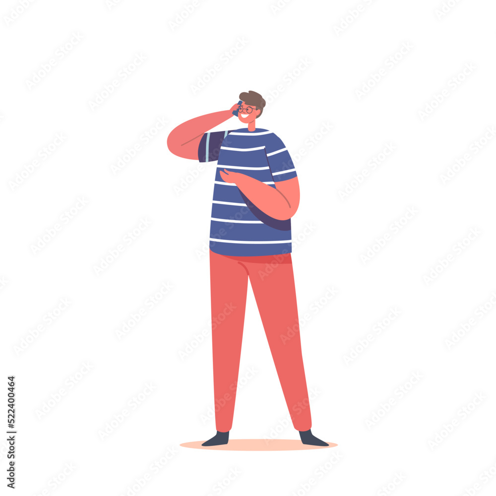Mobile Connection, Communication Concept. Cheerful Caucasian Teenager Male Character Talking with Friend via Smartphone Mobile Connection, Communication Concept. Cheerful Caucasian Teenager Male Character Talking with Friend via Smartphone