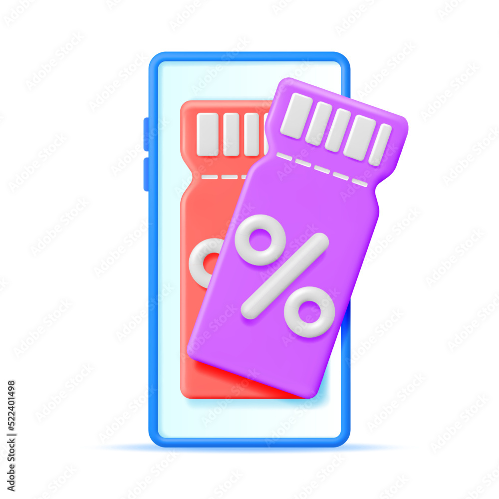 3d Coupon with Percent Symbol and Smartphone 3d Coupon with Percent Symbol and Smartphone