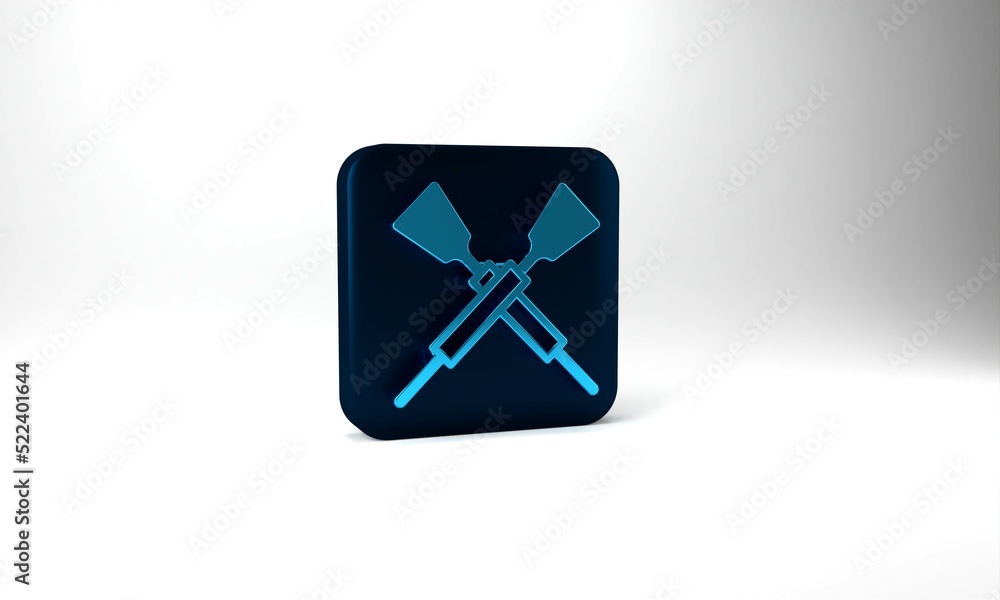Blue Crossed oars or paddles boat icon isolated on grey background. Blue square button. 3d illustration 3D render Blue Crossed oars or paddles boat icon isolated on grey background. Blue square button. 3d illustration 3D render