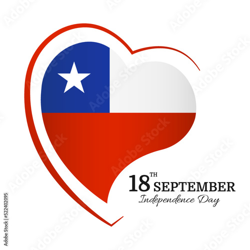 Vector Illustration of  Chile Independence Day. Chilean flag in heart shaped
