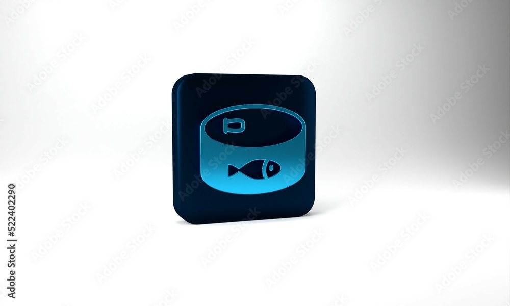 Blue Canned fish icon isolated on grey background. Blue square button. 3d illustration 3D render Blue Canned fish icon isolated on grey background. Blue square button. 3d illustration 3D render