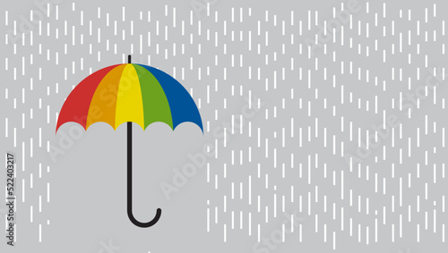Rain and an open rainbow colored umbrella, safety concept. Protection and isolation from external risk factors. Vector illustration
