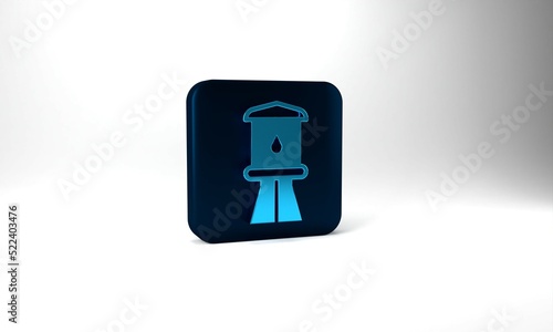 Blue Water tower icon isolated on grey background. Blue square button. 3d illustration 3D render