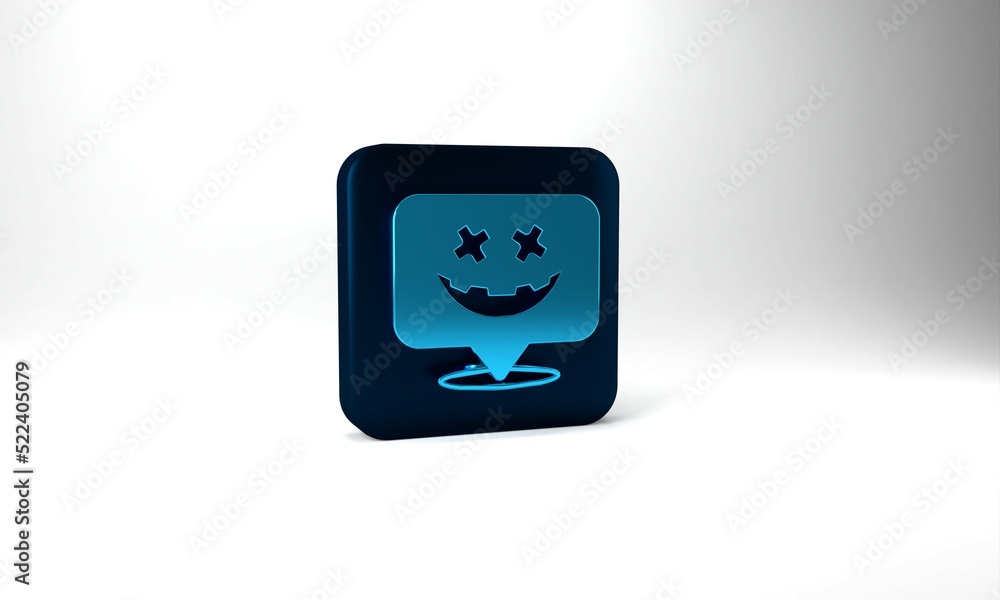 Blue Happy Halloween holiday icon isolated on grey background. Blue square button. 3d illustration 3D render