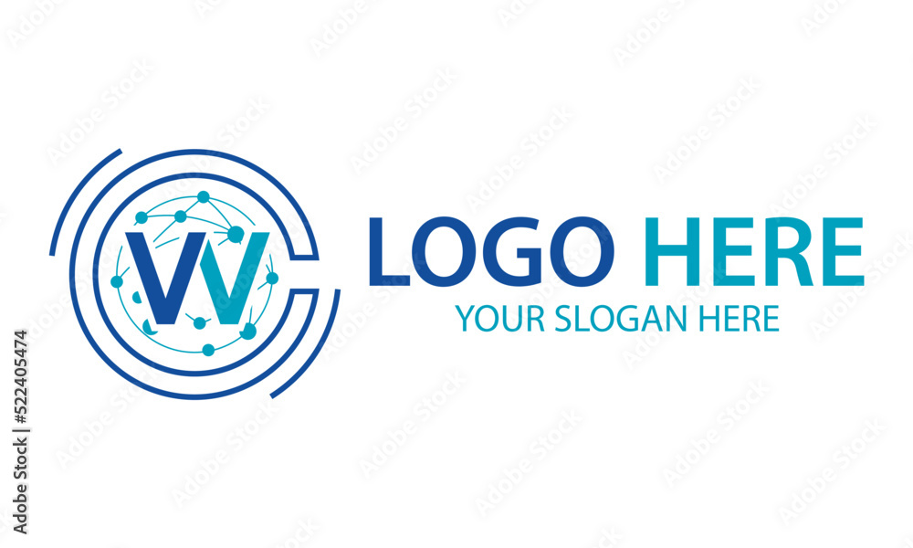 Blue Color Initial Letter W Dot Connect Logo Design