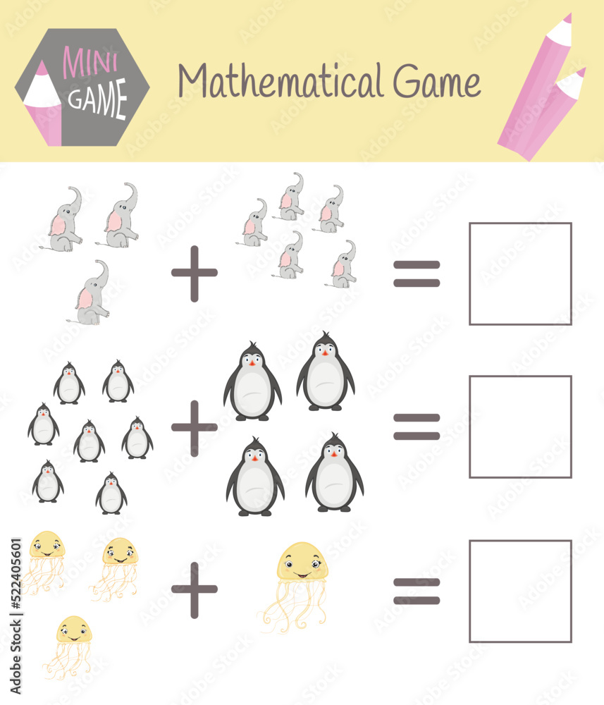 Workbook on mathematics for preschool education. Puzzles for children. Learn to count. Solve examples