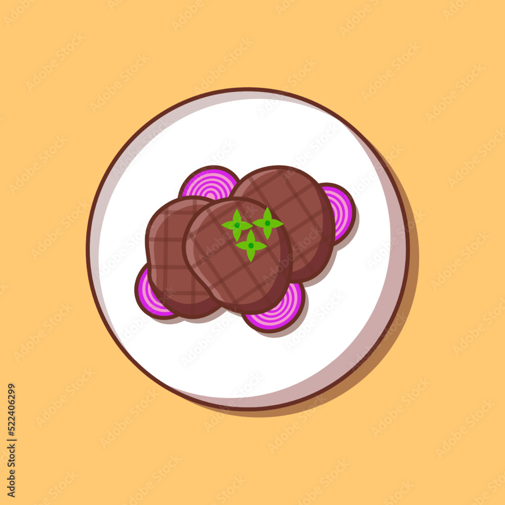 beef with white plate and union for food icon illustration vector beef with white plate and union for food icon illustration vector