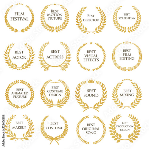 Collection of gold laurel wreath with black Film Awards text