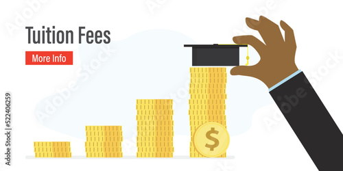 Money for education in college, investment in school. Scholarship of student. Tuition fees, landing page. Finance loan, debt for study in university.