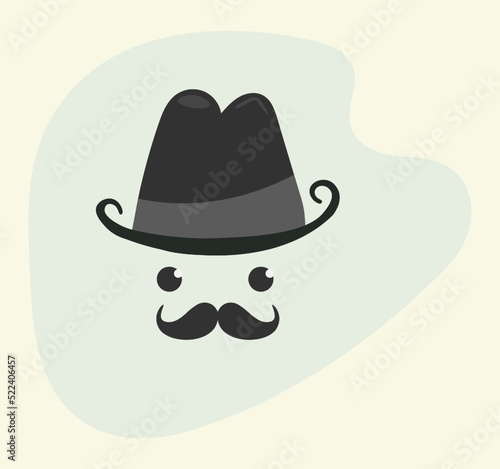 Icon of a gentleman in a hat with a mustache. Retro poster of a detective or father, dad in a bowler hat in vintage style. Vector flat illustration. Gentleman, detective logo.