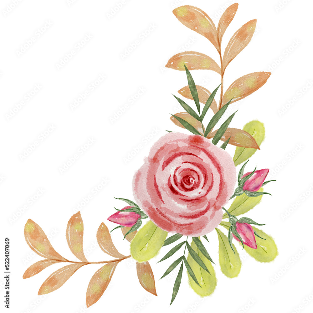 Watercolor rose bouquet decoration.