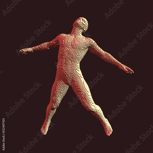 Take me higher. Flying man in zero gravity or a fall. Hovering in the air. Levitation act. Voxel art. 3D vector illustration.