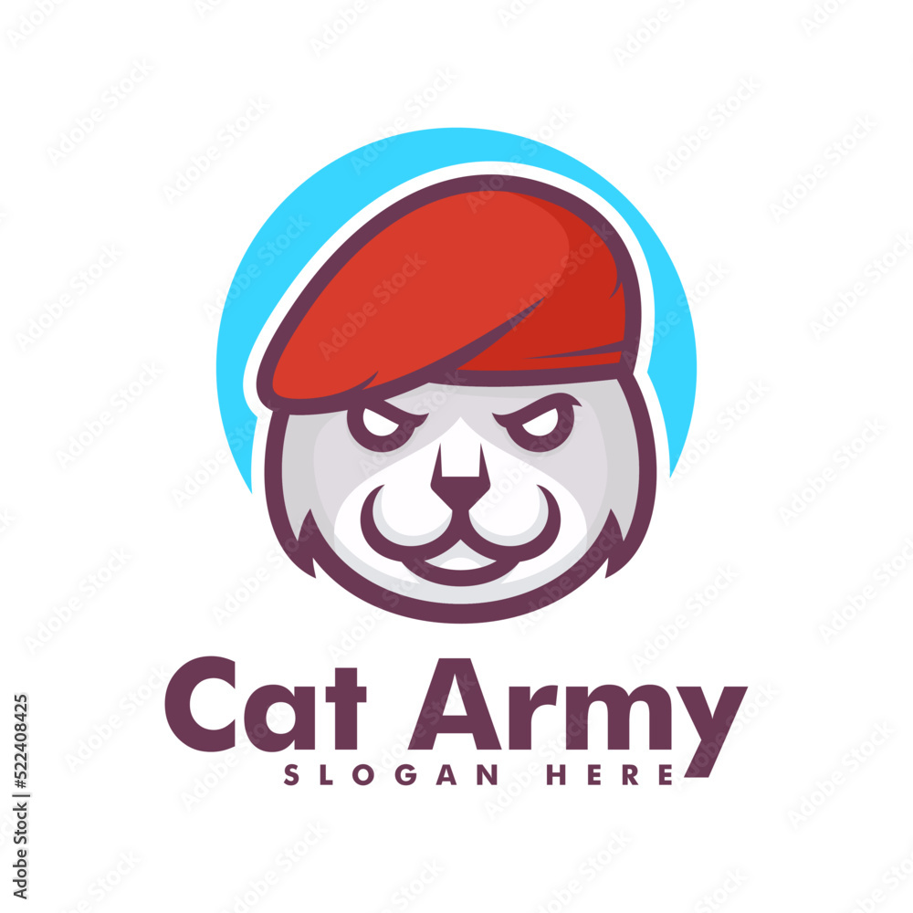 Vector Logo Illustration Cat Army Mascot Cartoon Style.