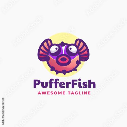 Vector Logo Illustration Puffer Fish Simple Mascot Style.