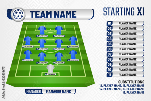 Football graphic for soccer starting lineup squad, Football starting XI, Soccer line up