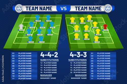 Football starting XI, Football graphic for soccer starting lineup squad, Soccer line up formation