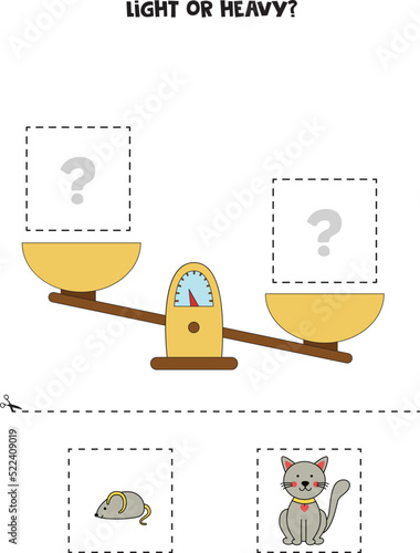 Light, heavy or equal. Cut pictures below and glue to the right box.