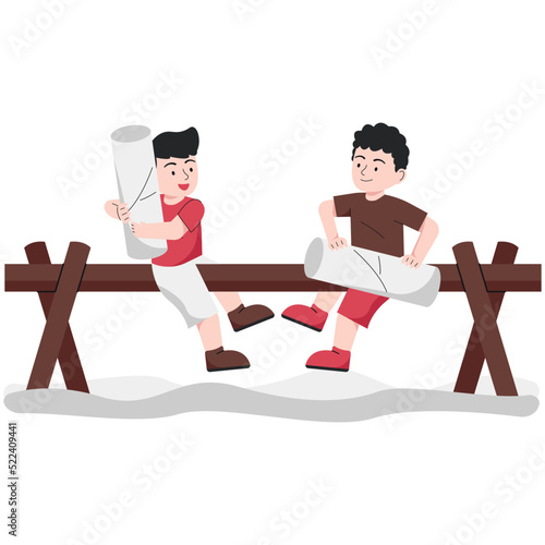 Kids Pillow Fight Game Illustration