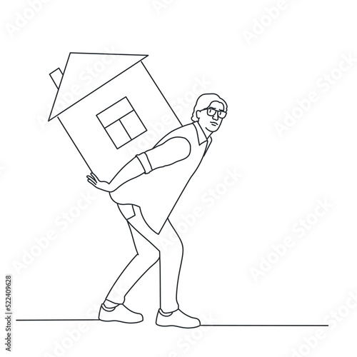 Man carry heavy house.