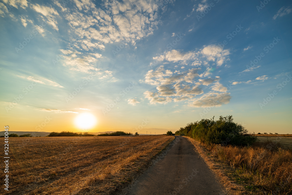 small road in the countryside at sunset