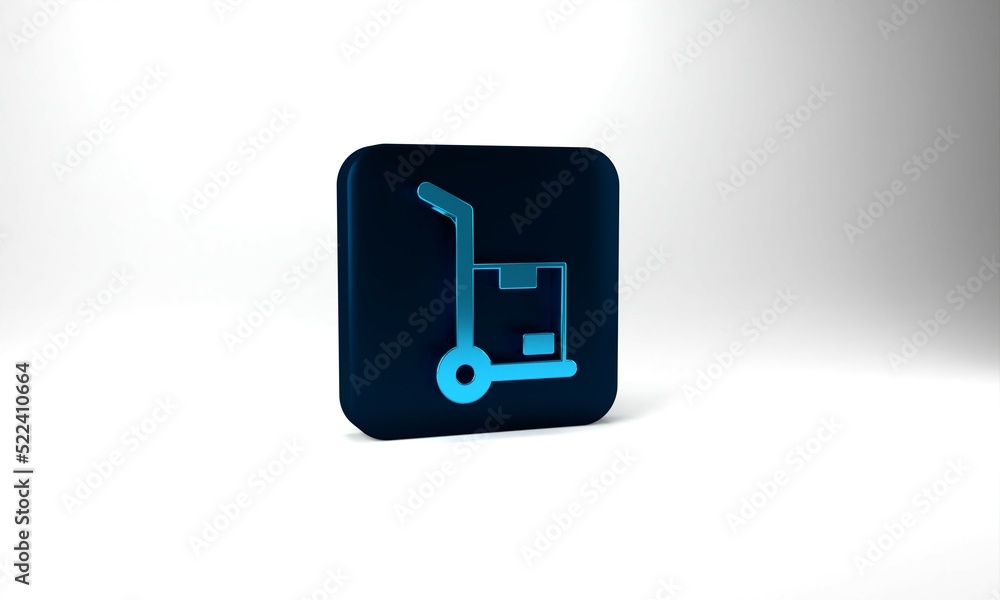 Blue Hand truck and boxes icon isolated on grey background. Dolly symbol. Blue square button. 3d illustration 3D render Blue Hand truck and boxes icon isolated on grey background. Dolly symbol. Blue square button. 3d illustration 3D render