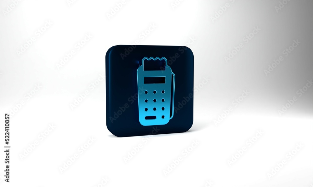 Blue POS terminal with inserted credit card and printed reciept icon isolated on grey background. NFC payment concept. Blue square button. 3d illustration 3D render Blue POS terminal with inserted credit card and printed reciept icon isolated on grey background. NFC payment concept. Blue square button. 3d illustration 3D render
