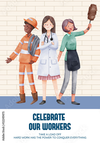 Poster template with labor day concept,watercolor style