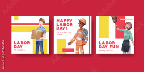 Banner template with labor day concept,watercolor style