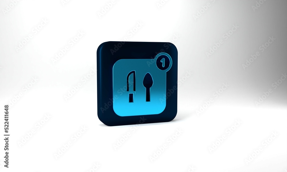 Blue Food ordering icon isolated on grey background. Order by mobile phone. Restaurant food delivery concept. Blue square button. 3d illustration 3D render Blue Food ordering icon isolated on grey background. Order by mobile phone. Restaurant food delivery concept. Blue square button. 3d illustration 3D render