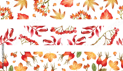 Watercolor autumn botany seamless borders for banners 
