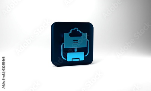 Blue Cloud database icon isolated on grey background. Cloud computing concept. Digital service or app with data transferring. Blue square button. 3d illustration 3D render