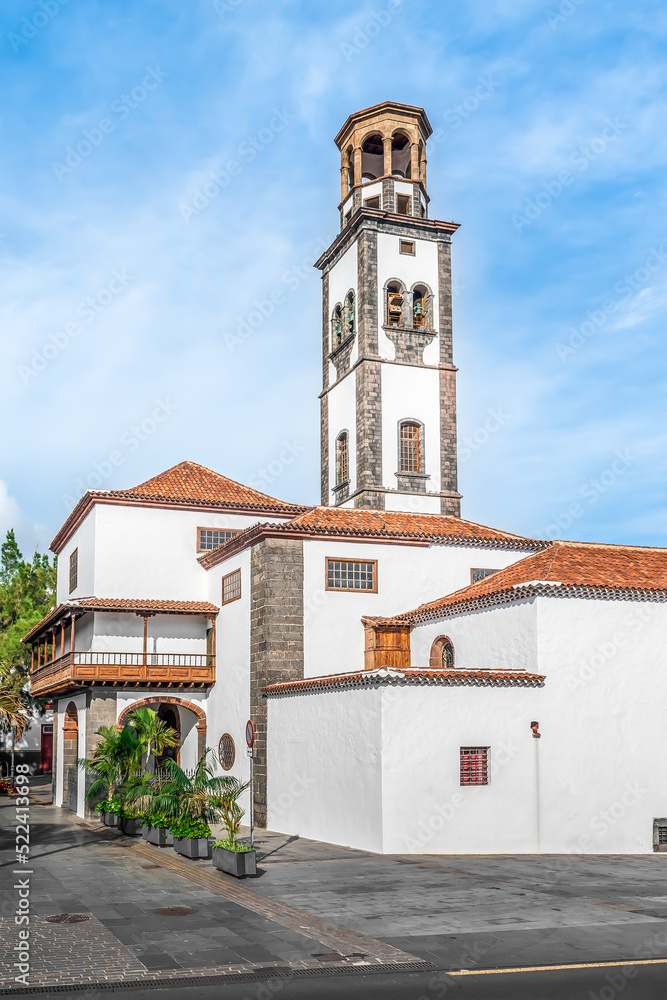 Iglesia de la Concepcion or Church of the Immaculate Conception in Santa Cruz de Tenerife, Spain. Old catholic temple in the Canary Islands called the Cathedral of Santa Cruz, vertical