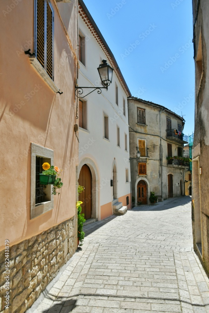 A narrow street in Cusano Mutri, a medieval village in the province of Benevento in Campania, Italy.