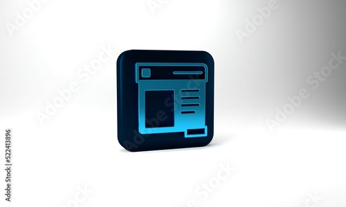 Blue Browser window icon isolated on grey background. Blue square button. 3d illustration 3D render