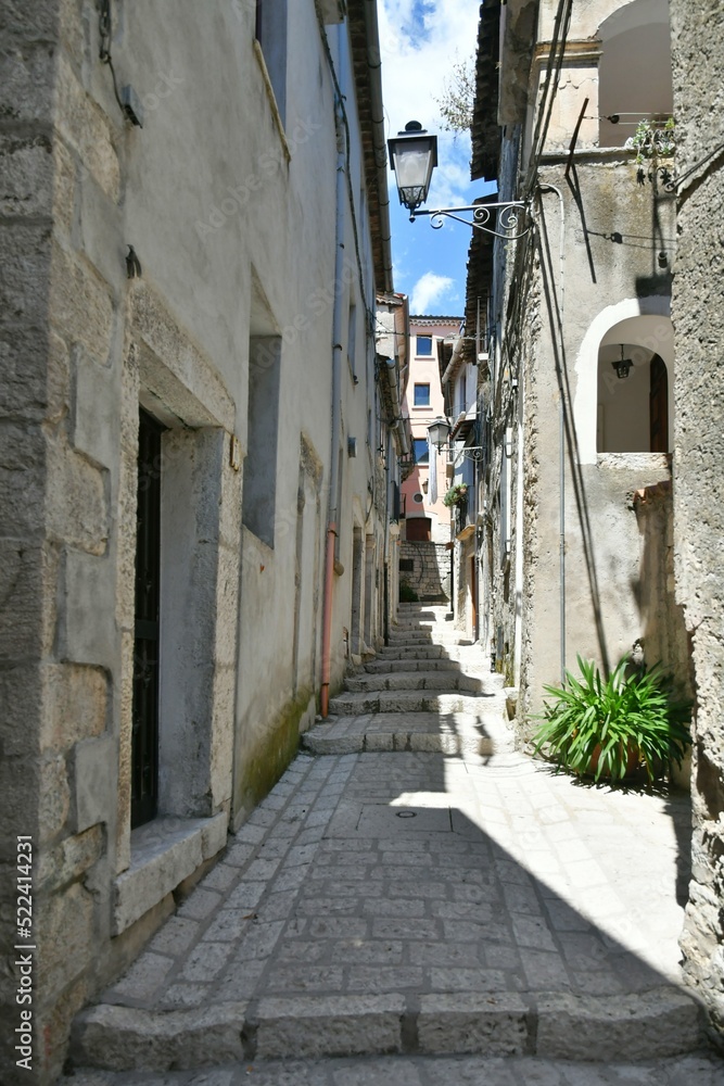A narrow street in Cusano Mutri, a medieval village in the province of Benevento in Campania, Italy.
