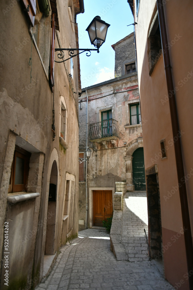 A narrow street in Cusano Mutri, a medieval village in the province of Benevento in Campania, Italy.

