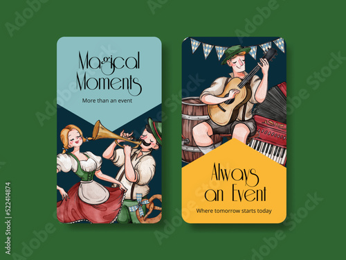 Instagram template with oktoberfest festive concept,watercolor style