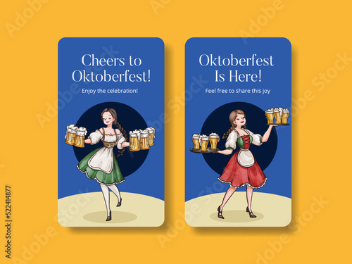 Instagram template with oktoberfest festive concept,watercolor style