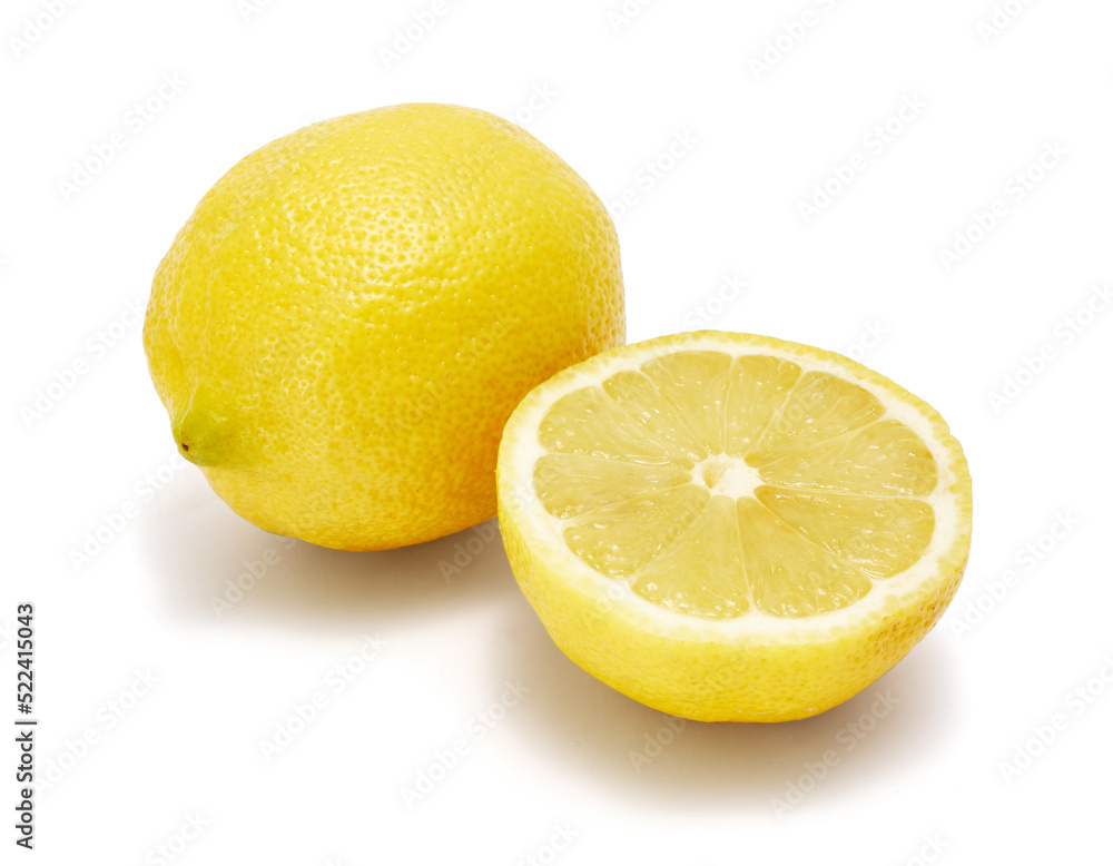Natural Lemon fruit with cut in half isolated on white background Natural Lemon fruit with cut in half isolated on white background