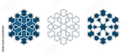 Set of Islamic traditional rosettes for greetings cards decoration and design isolated on white backgrounds. Vector illustration.