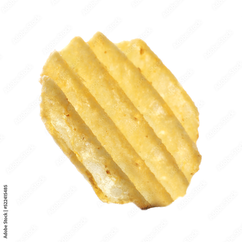 One tasty ridged potato chip isolated on white One tasty ridged potato chip isolated on white
