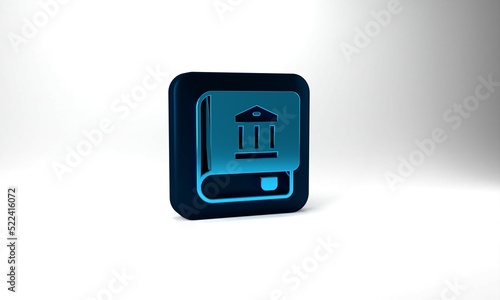 Blue Law book icon isolated on grey background. Legal judge book. Judgment concept. Blue square button. 3d illustration 3D render