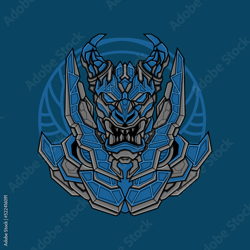 blue dragon mecha illustration design vector