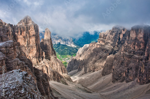 View from Rifugio Boè to Alta Badia, Alta Via 2, Dolomites, Italy photo