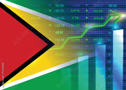 Economic growth in Guyana.Guyana's stock market.Guyana flag with charts,growth arrow