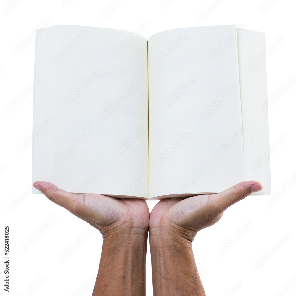 Hand open blank book isolated Hand open blank book isolated