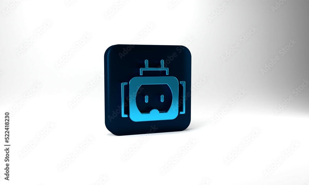 Blue Tee plug electric with clipping path icon isolated on grey background. Blue square button. 3d illustration 3D render Blue Tee plug electric with clipping path icon isolated on grey background. Blue square button. 3d illustration 3D render