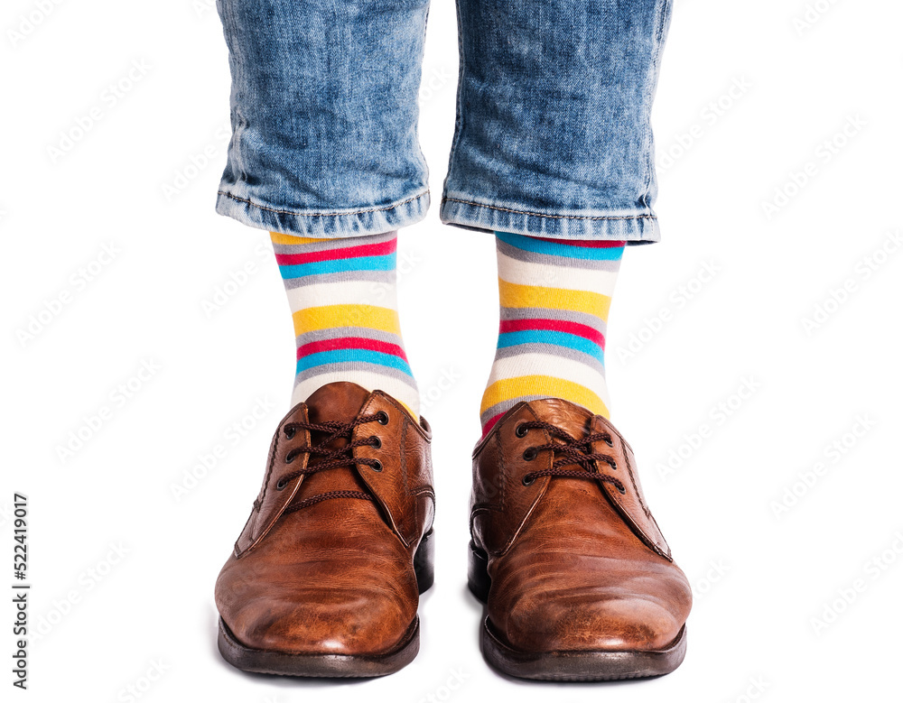 Men's legs, trendy shoes and bright socks Men's legs, trendy shoes and bright socks